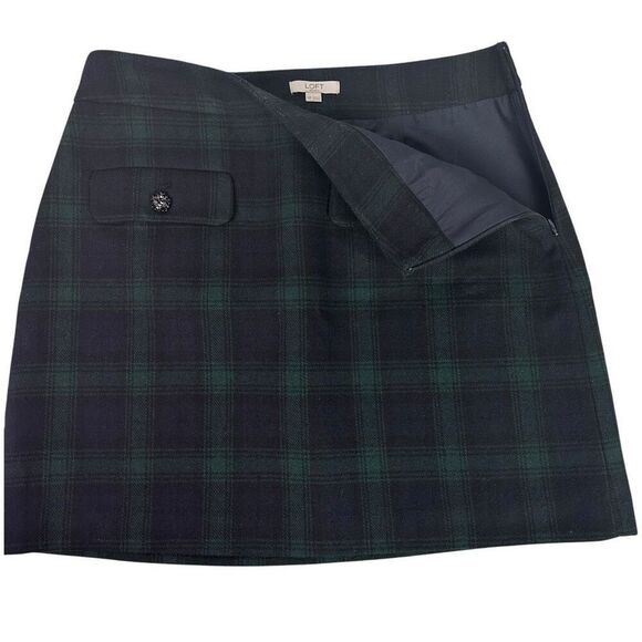 Loft Petite Plaid Button Trim Shift Skirt 10P Green Blue - Picture 7 of 11
